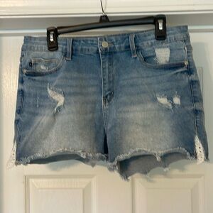 Judy Blue - distressed blue jeans shorts with eyelet at hem - size 31